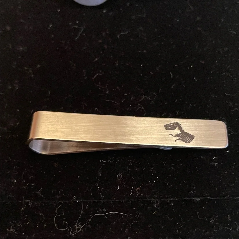 Men's Titanium Blue T-Rex Cufflinks and Tie Clip Set